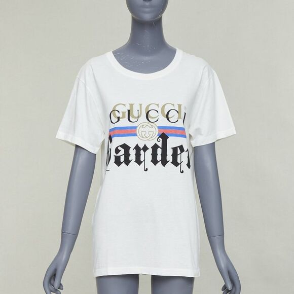 GUCCI Garden off white double logo print embroidered back tshirt XS